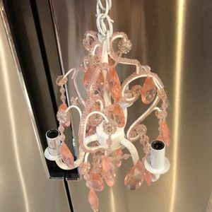 Tiny pink crystal chandelier - white base